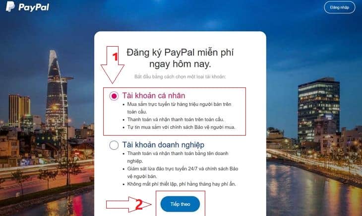 dang ky sign up tai khoan paypal